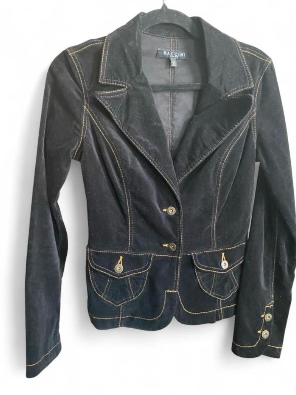Baccini Black Women's Fitted Blazer with Contrast Stitching